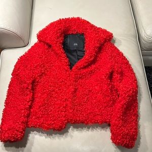 River Island red fluffy coat perfect condition